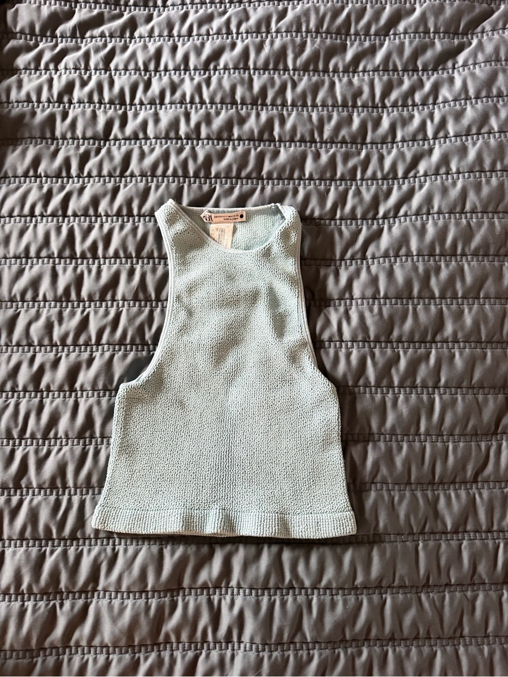 Sleeveless Knit crop Tank Top - aqua blue